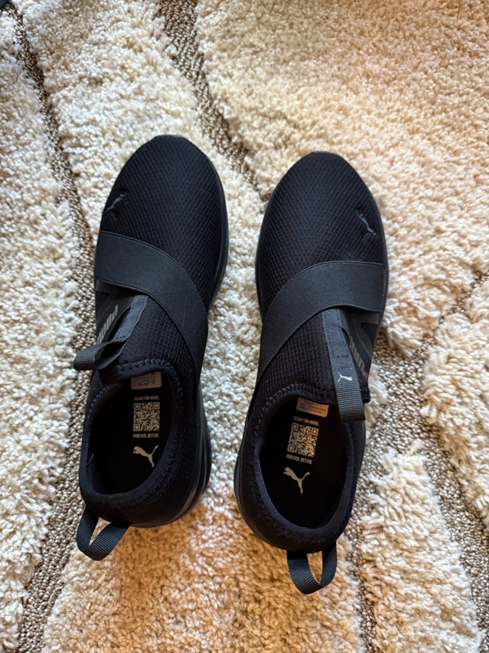 Puma Black Slip-On Knit Sneakers with Elastic Cross Strap